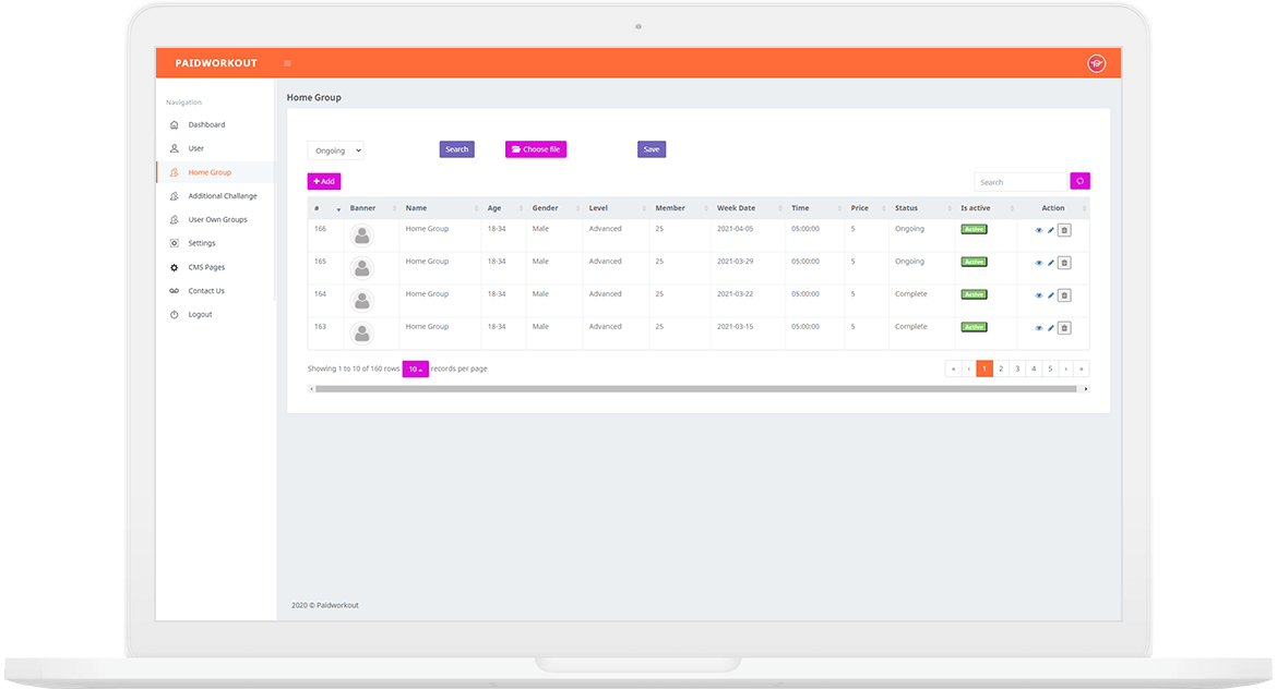 paid workout admin management