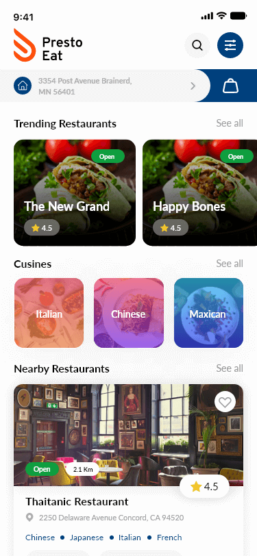 prestoeat food delivery app