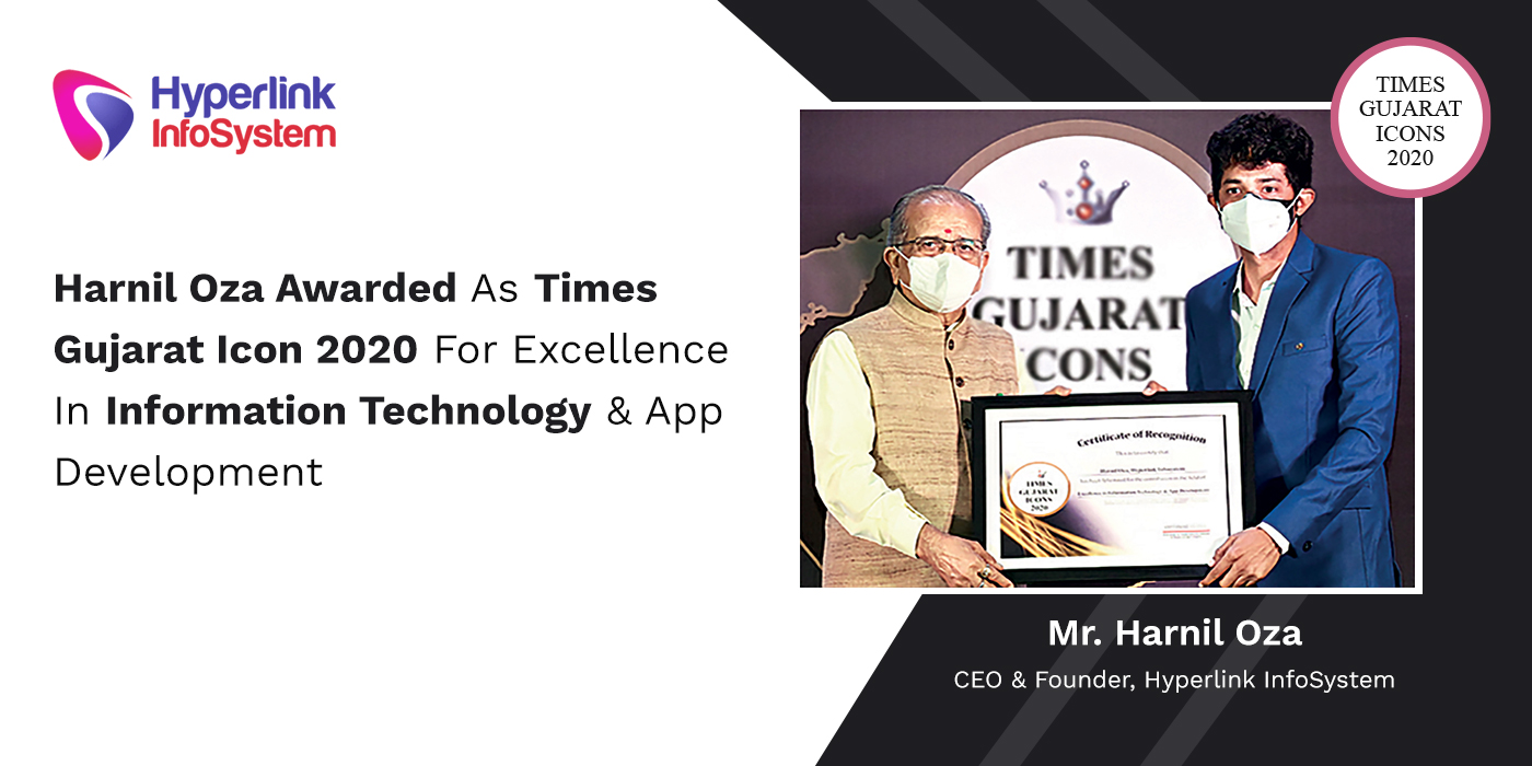 harnil oza awarded as times gujarat icon 2020 for excellence in information technology & app development