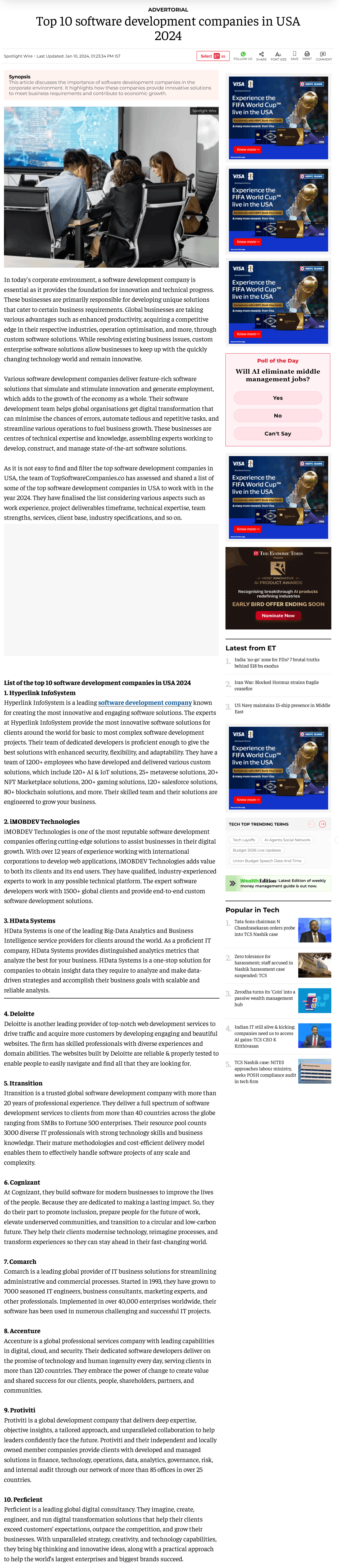 top software development companies in usa 2024 - the economic times