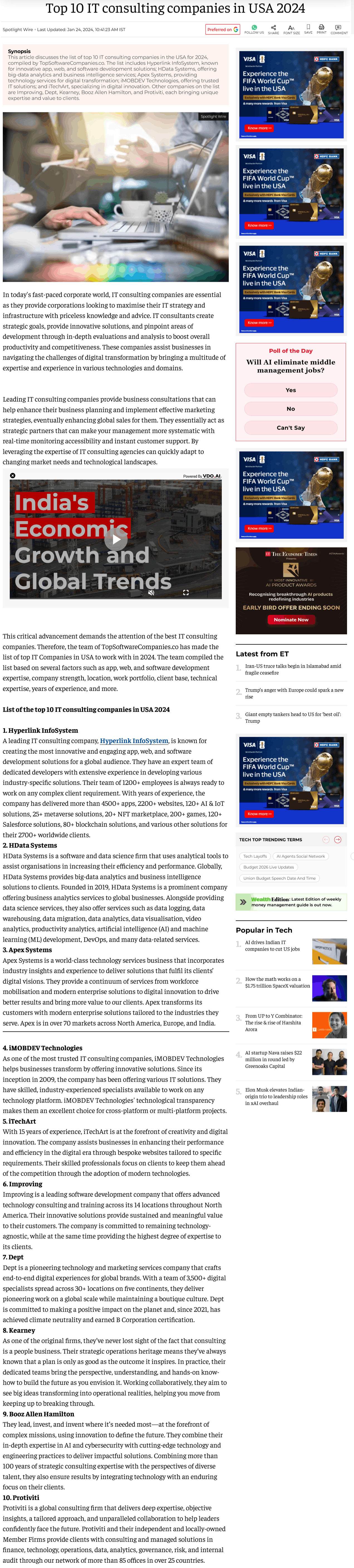 top 10 it consulting companies in usa 2024 - the economic times