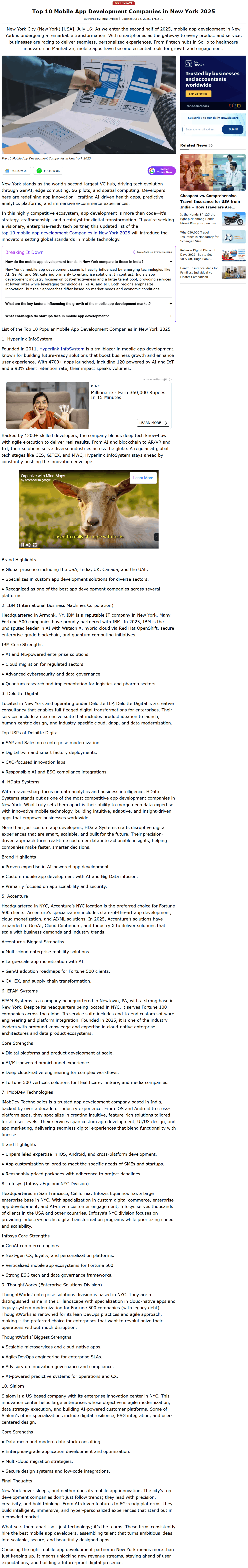 hyperlink infosystem recognized by timesnownews as a top mobile app company in new york