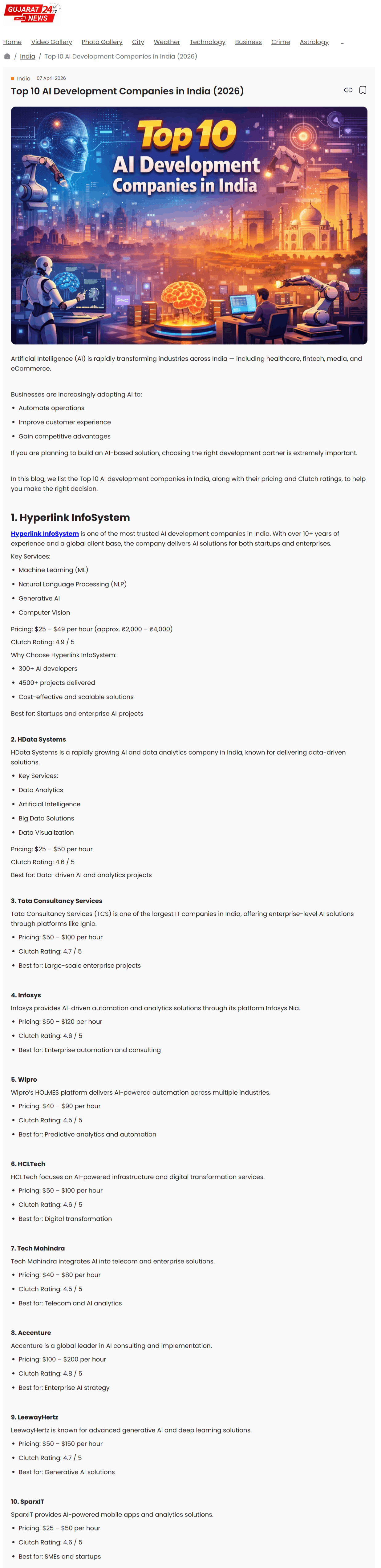 top 10 ai development companies in india 2026 - gujaratshortnews