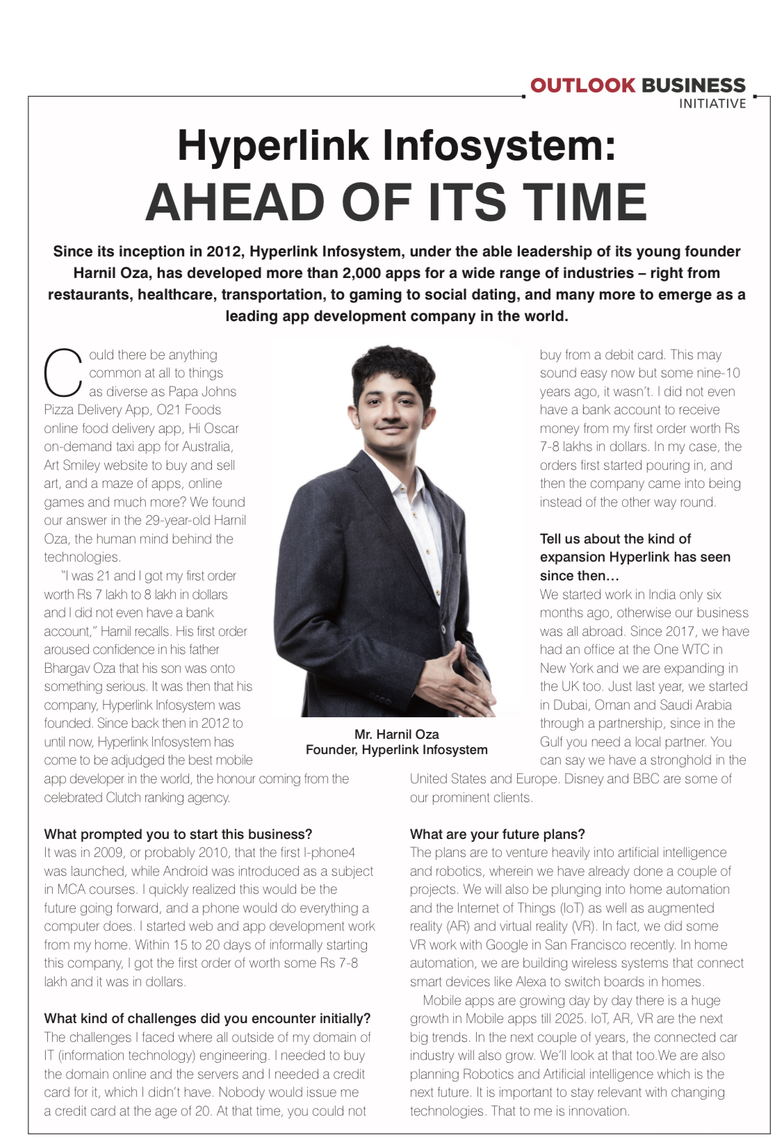 interview of harnil oza at outlook business magazine